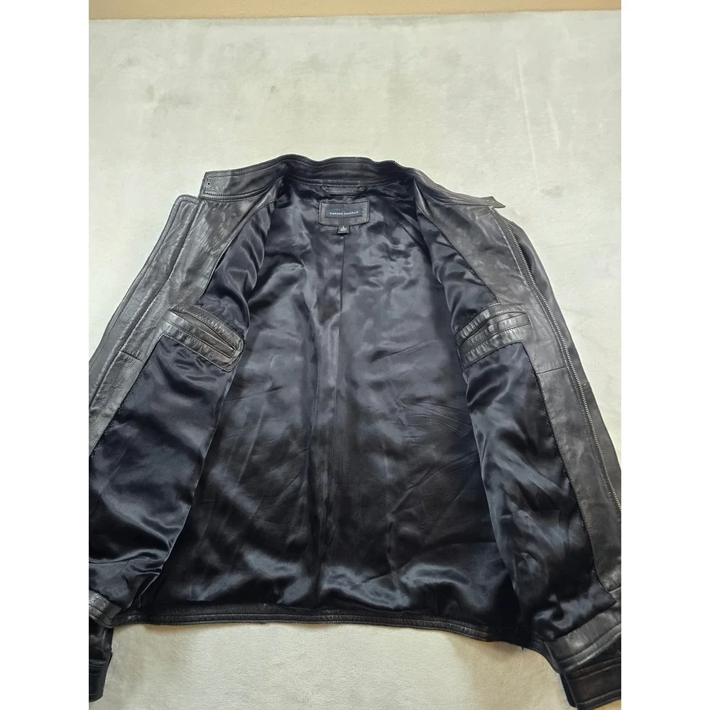 Banana Republic Leather Jacket Mens Large Black Cafe Racer Moto Biker Soft!